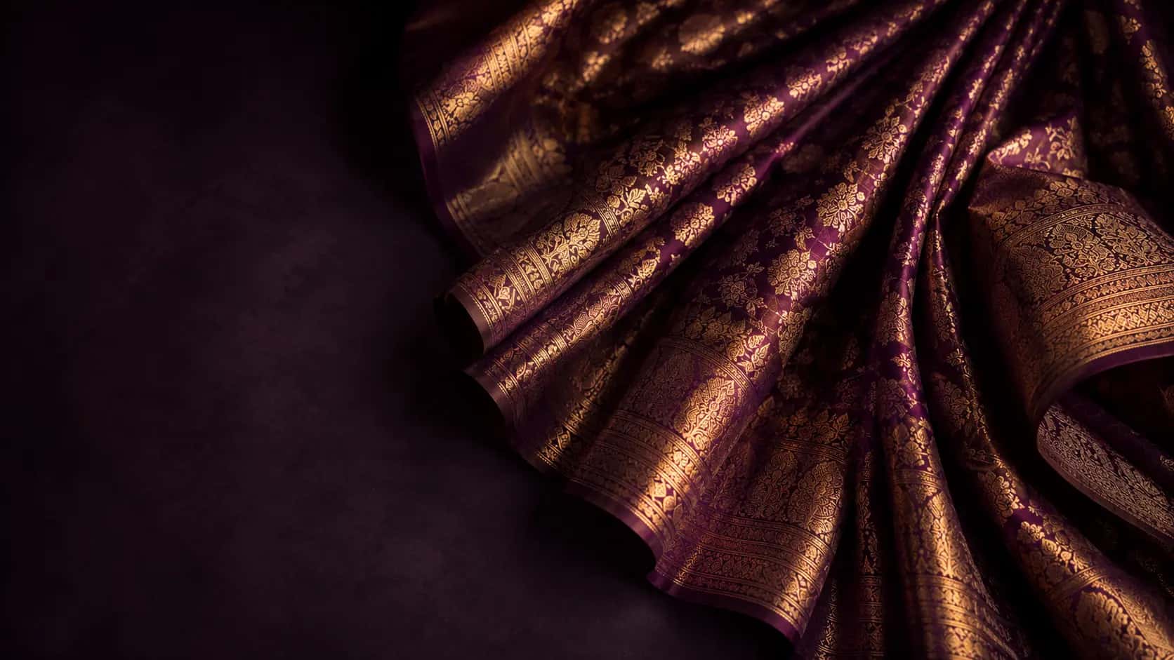 Handwoven Banarasi silk saree — intricate zari brocade detail
