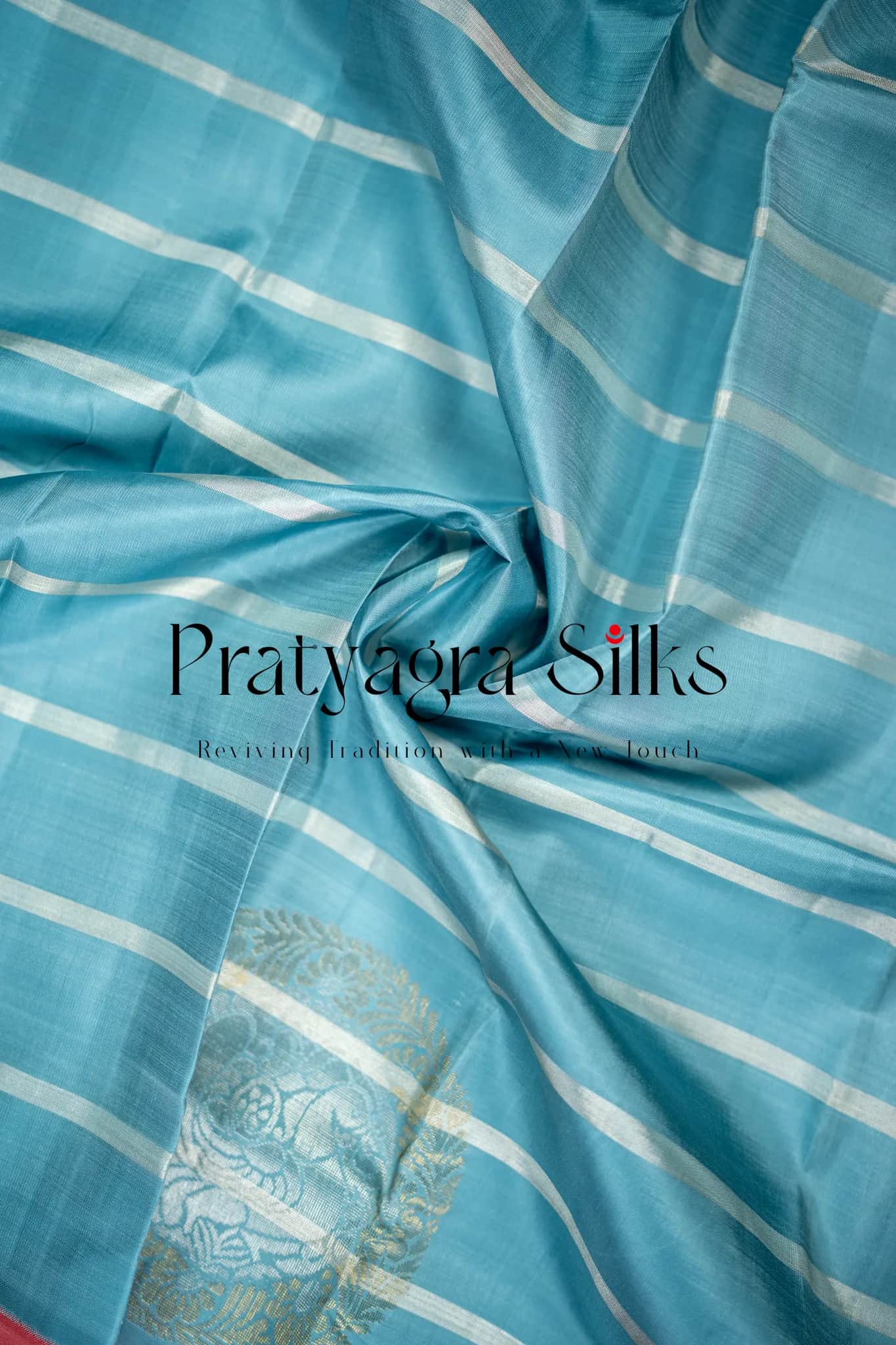Nilambari Silver Stripes Pure silk sarees online in India | Pratyagra Silks